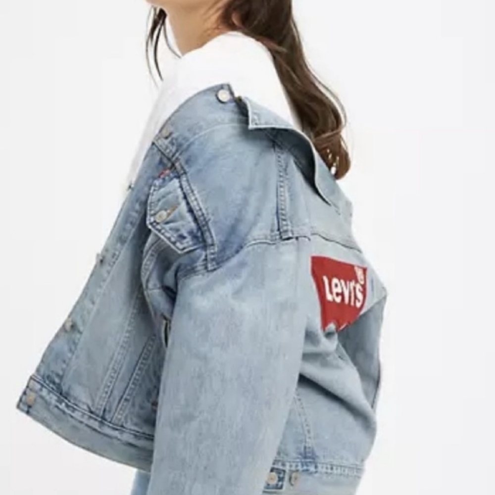 LEVI’S Ex Boyfriend Denim Logo Trucker Jacket - Picture 3 of 12